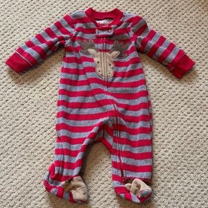 Carter's Red and Gray Striped Footie with Moose
